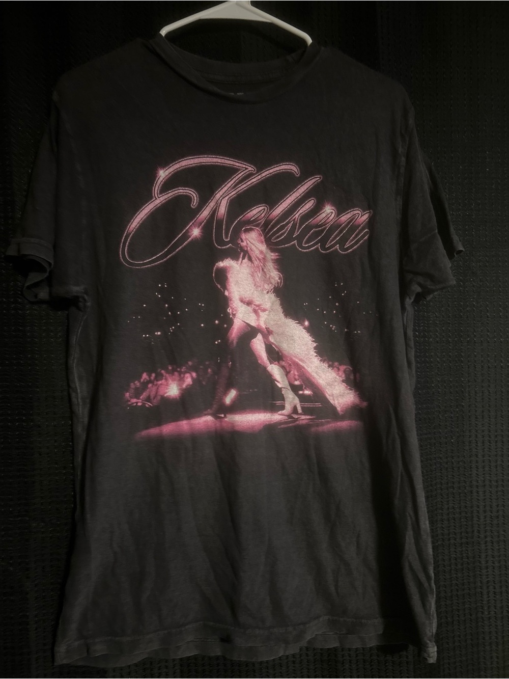 Black Short-Sleeve Kelsea Ballerini Tee with Pink Stage Graphic and Script Name